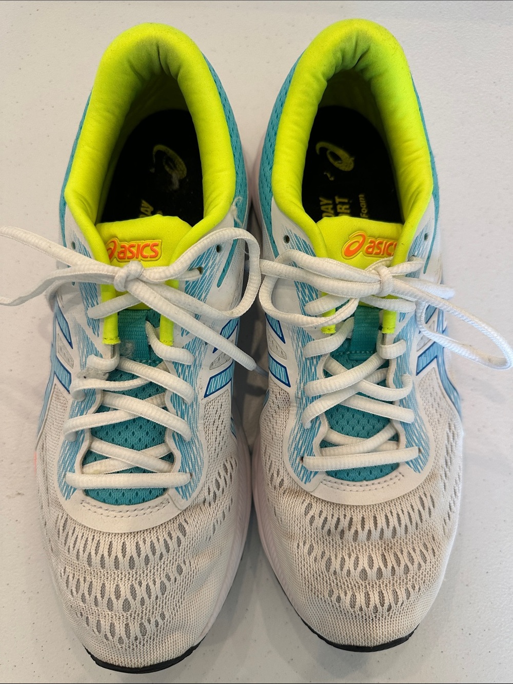 Gel Excite 6 ASICS Womens White, Aqua & Neon Yellow Athletic Sneakers